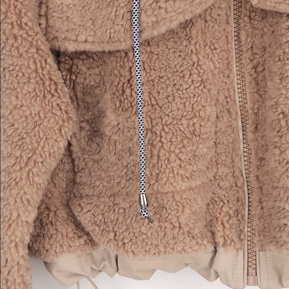 Taupe Faux Fur Drawstring Jacket - Picture 6 of 7